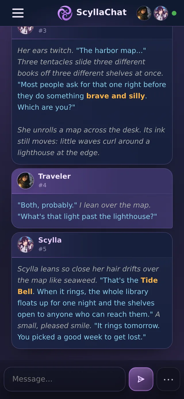 ScyllaChat chat screen on a phone