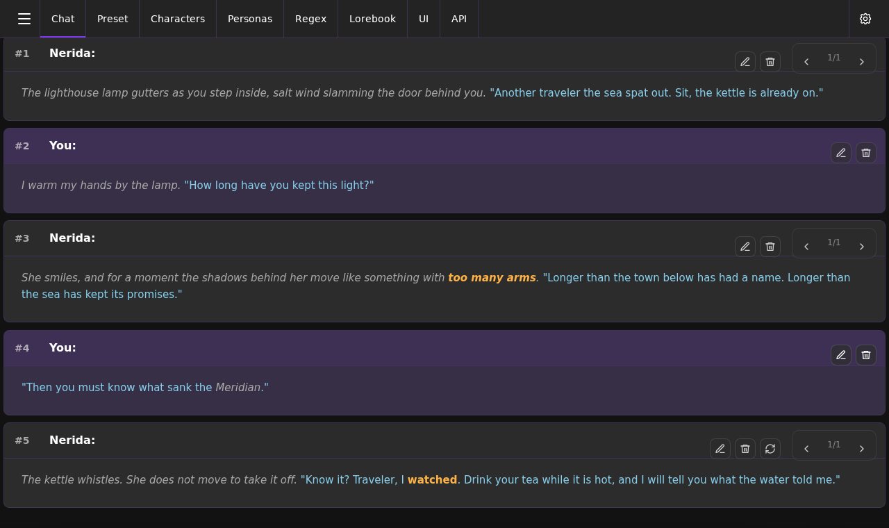 A ScyllaChat conversation with styled narration and dialogue
